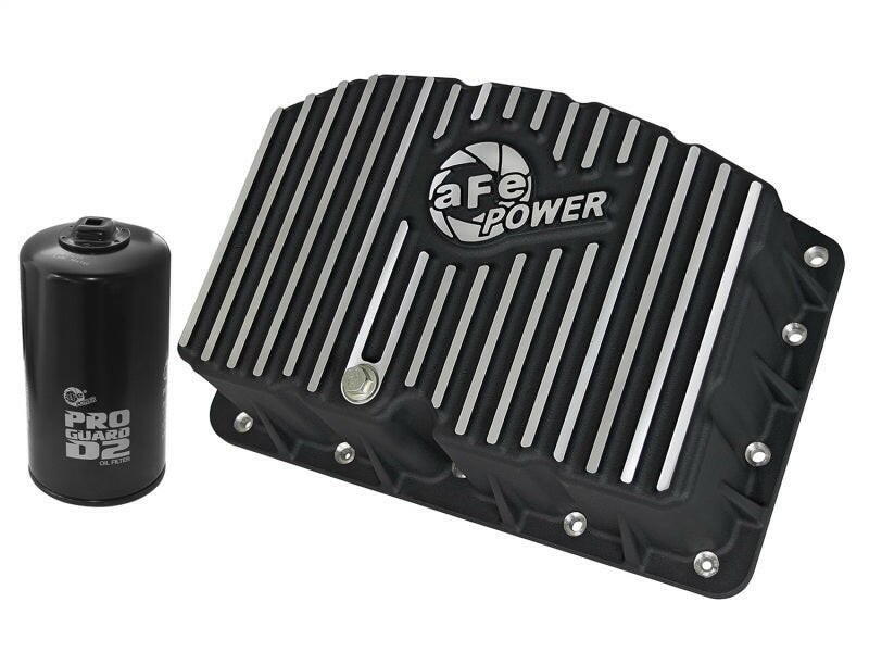 AFE Pro Series Engine Oil Pan Black w/Machined Fins; 11-16 Ford Powerstroke V8-6.7L (td) Diff Covers aFe