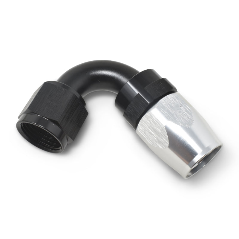 Russell Performance -12 AN Black/Silver 120 Degree Tight Radius Full Flow Swivel Hose End Fittings Russell