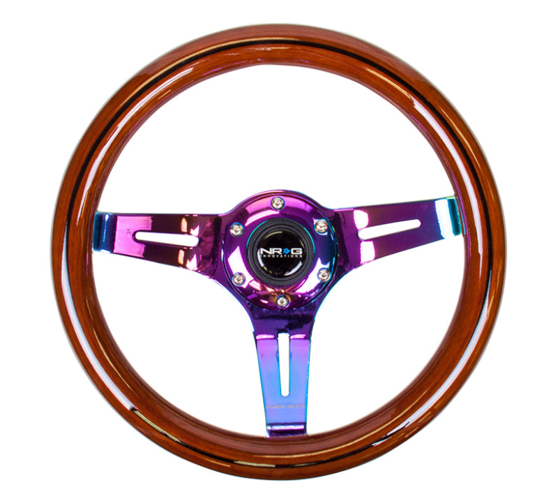 NRG Classic Wood Grain Steering Wheel (310mm) Dark Wood & Black Line Inlay w/Neochrome 3-Spoke Ctr. Steering Wheels NRG
