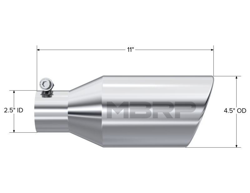 MBRP Universal Tip 4.5 O.D. Angle Rolled End 2.5 Inlet 11in Length - T304 Steel Tubing MBRP