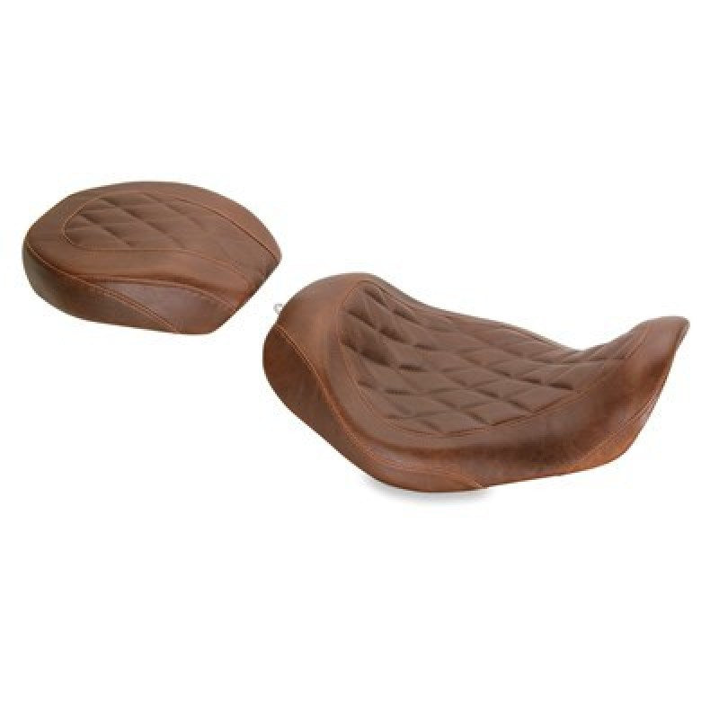 Mustang 06-17 Harley Dyna Wide Tripper Forward Passenger Seat Diamond Stitch - Distressed Brown Passenger Motorcycle Seats Mustang Motorcycle