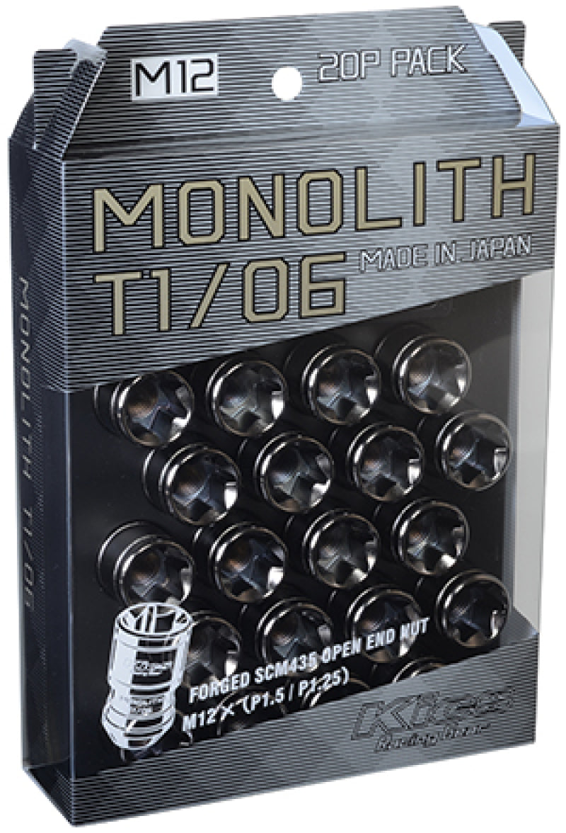 Project Kics 12 x 1.5 Glorious Black T1/06 Monolith Lug Nuts - 4 Pcs Lug Nuts Project Kics