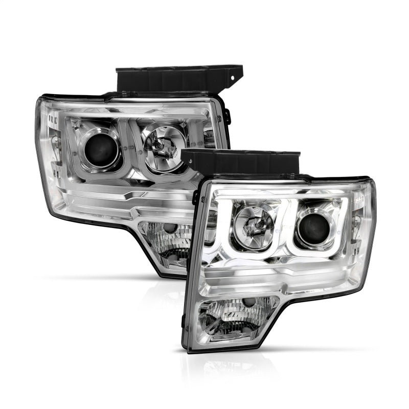 ANZO 2009-2014 Ford F-150 Projector Headlights w/ U-Bar Chrome Headlights ANZO