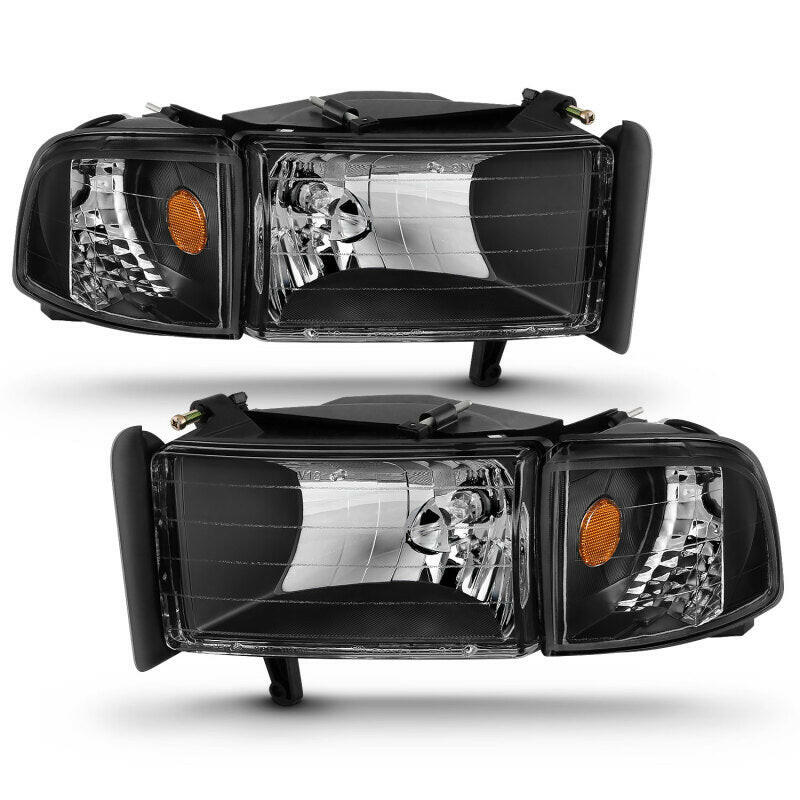 ANZO 1994-2001 Dodge Ram Crystal Headlights Black Headlights ANZO