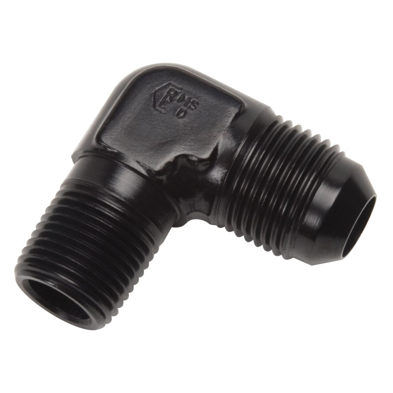 Russell Performance -4 AN 1/4in NPT 90 Degree Black Flare to Pipe Adapter Fittings Russell