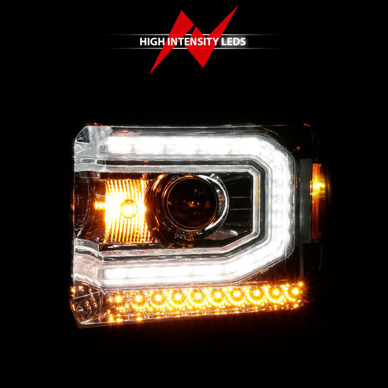 ANZO 2014-2015 GMC Sierra 1500 Projector Headlights w/ Light Bar Chrome Housing (Halogen Type) Headlights ANZO