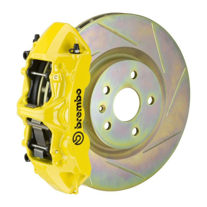Brembo 05-14 Mustang GT Excl non-ABS Equipped Fr GT BBK 6Pist Cast 355x32 1pc Rtr Slot Type1-Yellow Brake Kits - Performance Slot Brembo