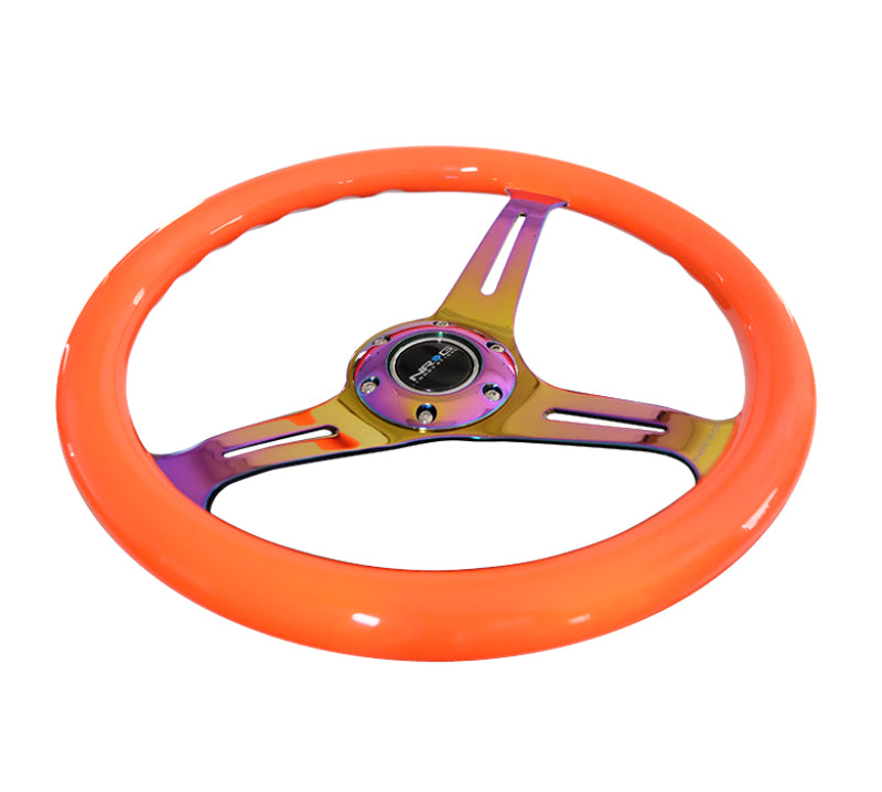 NRG Classic Wood Grain Steering Wheel (350mm) Neon Orange Color w/Neochrome Spokes Steering Wheels NRG