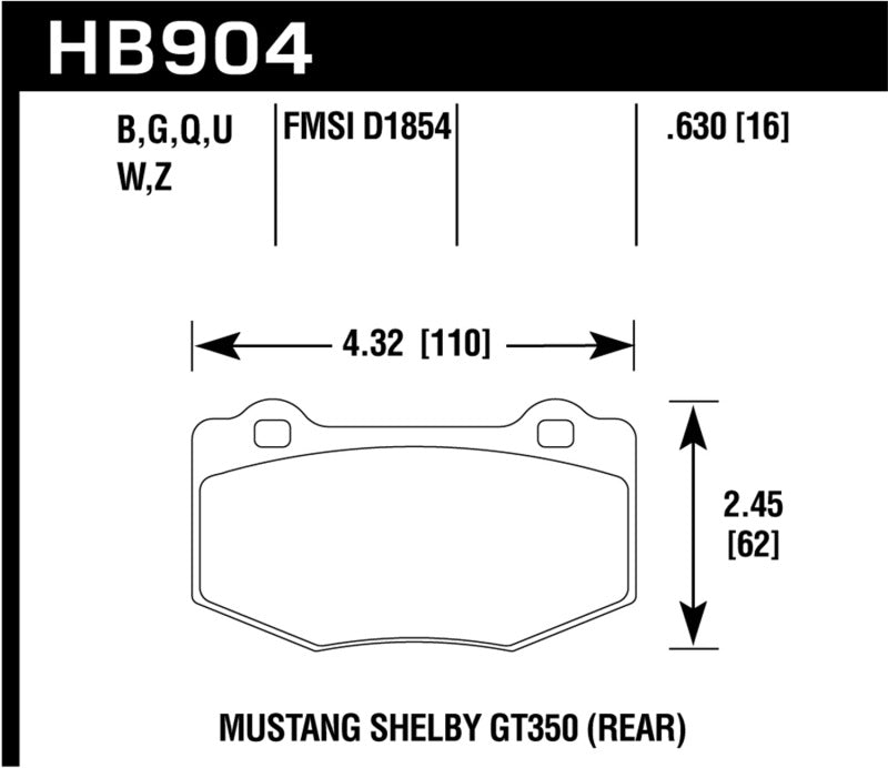 Hawk 15-17 Ford Mustang Shelby GT350/GT350R HP+ Rear Brake Pads Brake Pads - Performance Hawk Performance