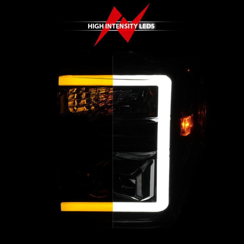 ANZO 08-10 Ford F-250 - F-550 Super Duty Projector Headlights w/ Light Bar Switchback Black Housing Headlights ANZO