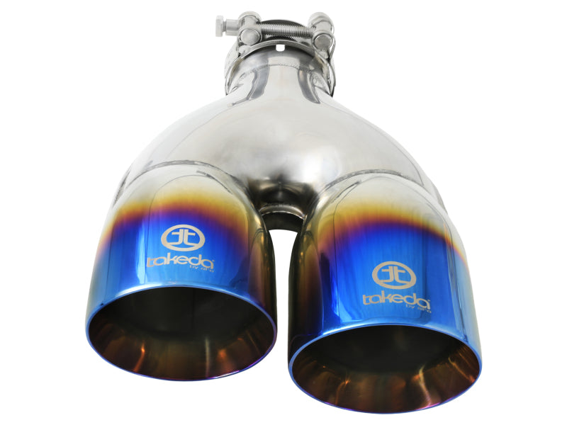 aFe Takeda 2.5in 304 Stainless Steel Clamp-on Exhaust Tip Driver Side 2.5in Inlet 4inDual-Blue Flame Tips aFe