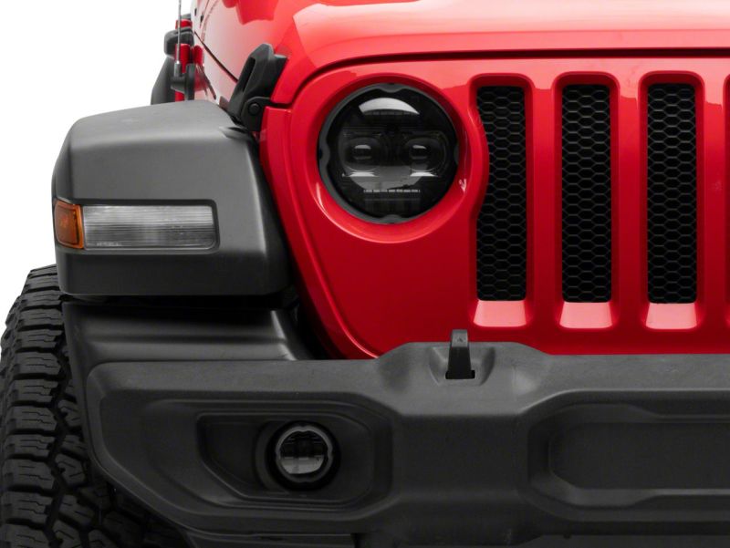 Raxiom 18-23 Jeep Wrangler JL Axial Series 9-In Angel Eye LED Headlights- Blk Housing (Clear Lens) Headlights Raxiom