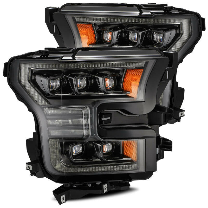 AlphaRex 17-20 Ford Raptor NOVA LED Proj Headlights Plank Style Alpha Black w/Activ Light/Seq Signal Headlights AlphaRex