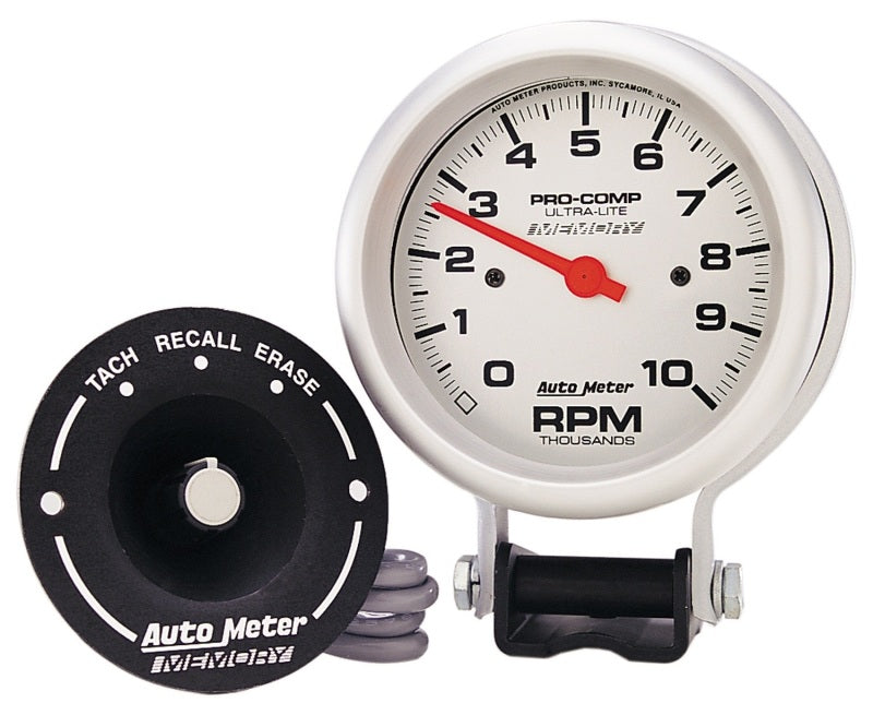 AutoMeter Gauge Tachometer 3-3/4in. 10K RPM Pedestal W/ Peak Memory Ultra-Lite Gauges AutoMeter