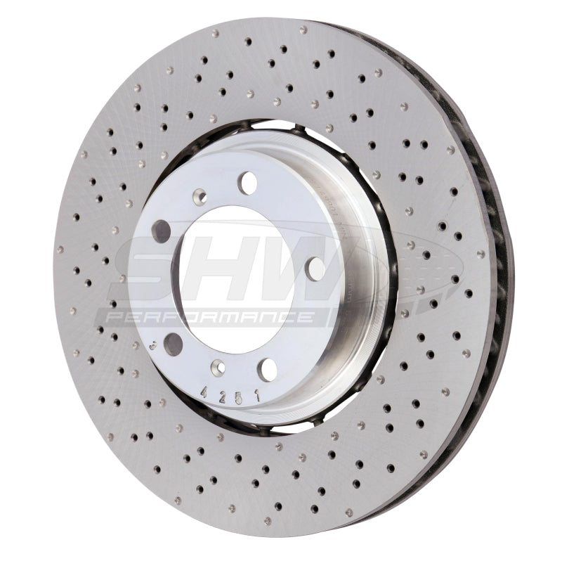 SHW 18-19 Porsche 911 Carrera 4 GTS w/o Ceramic Brake Left Frt Drill-Dimp LW Brake Rotor (9P1615301) Brake Rotors - Drilled SHW Performance