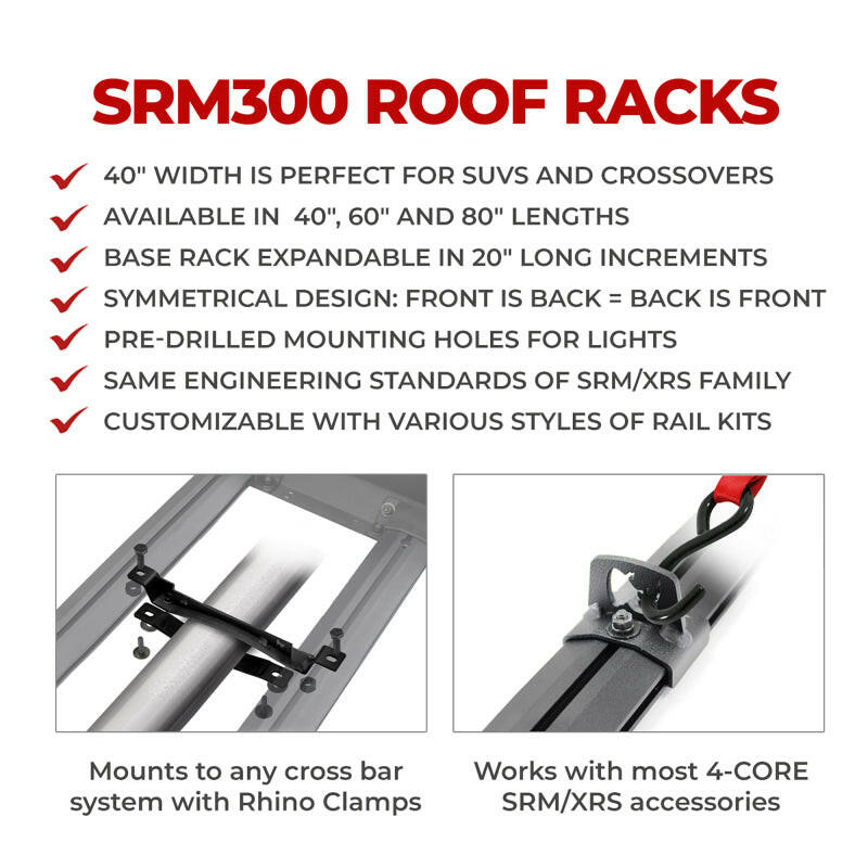 Go Rhino SRM300 Dual Rail Kit (For 60x40in. Rack) - Tex. Blk (Rails ONLY - Req. Platform) Roof Baskets Go Rhino