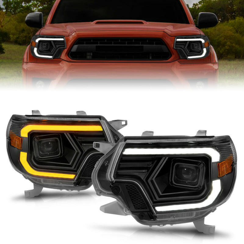 ANZO 12-15 Toyota Tacoma Projector Headlights - w/ Light Bar Switchback Black Housing Headlights ANZO