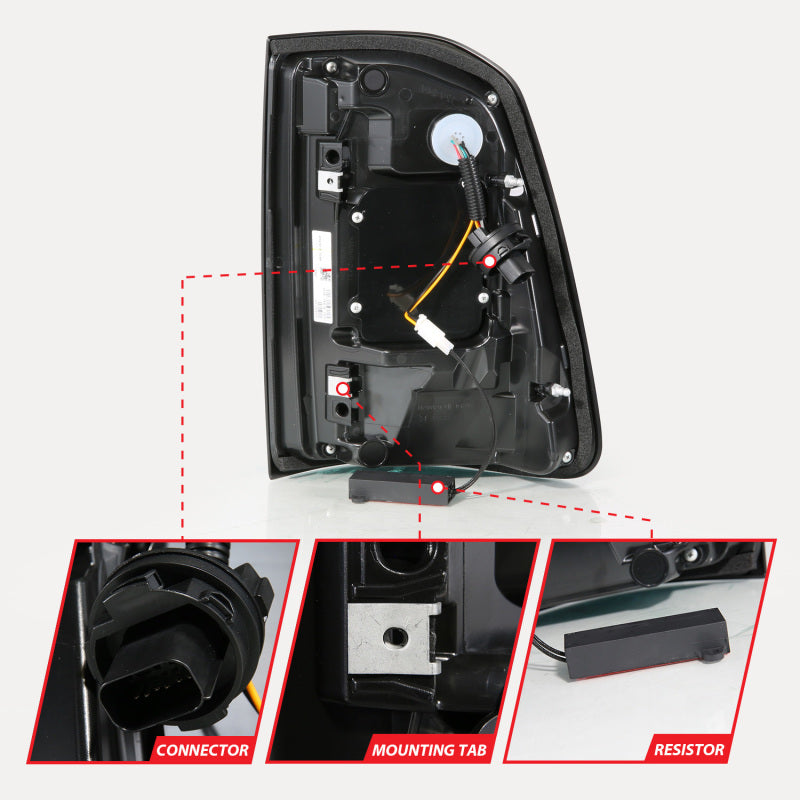 ANZO 19-24 RAM 1500 (Factory Halogen Models) Full LED Tail Lights SeqSig Black - Pair Tail Lights ANZO