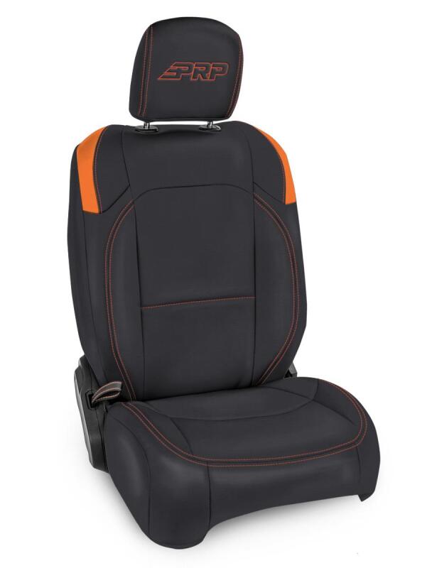 PRP Jeep Wrangler JL Front Seat Covers Jeep Gladiator JT- with Pocket Back (Pair) - Black/Orange Seat Covers PRP Seats