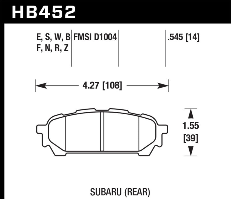 Hawk 03-05 WRX D1004 Performance Ceramic Street Rear Brake Pads Brake Pads - Performance Hawk Performance