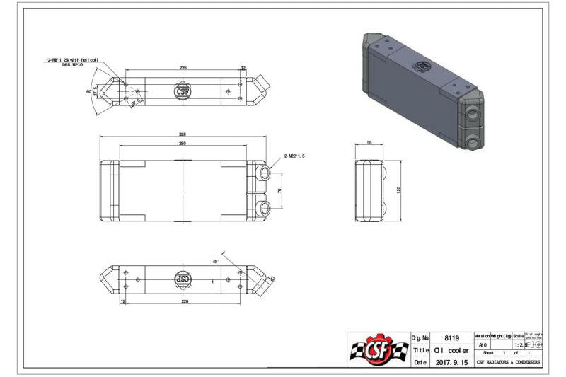 CSF Universal Dual-Pass Oil Cooler - M22 x 1.5 - 13in L x 4.75in H x 2.16in W Oil Coolers CSF