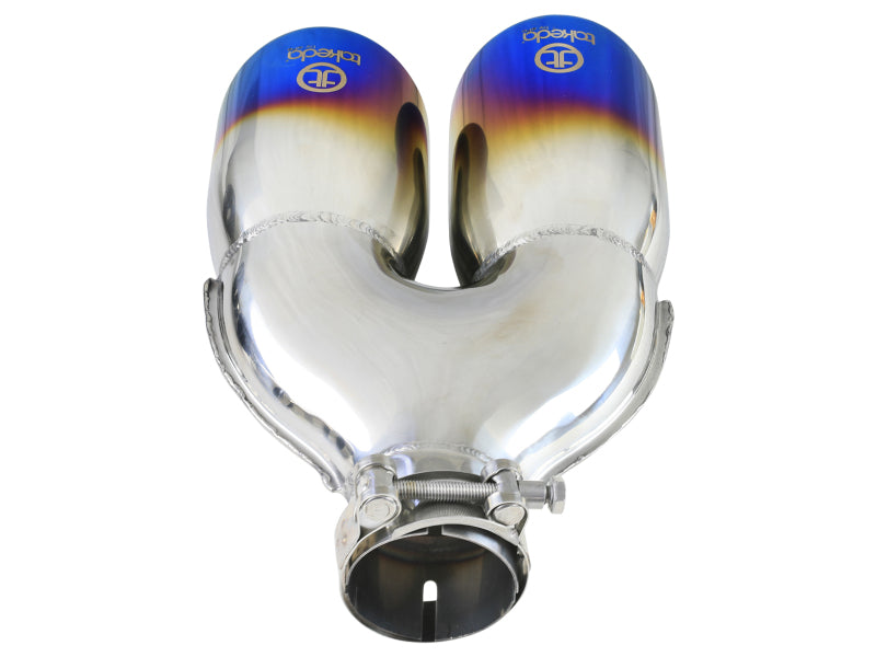 aFe Takeda 2.5in 304 Stainless Steel Clamp-on Exhaust Tip Passenger Side 2.5in Inlet 4inDual - Blue Tips aFe