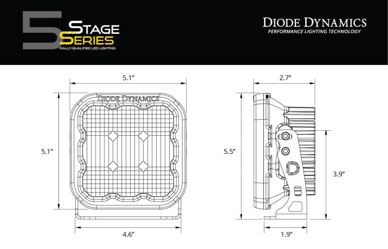 Diode Dynamics SS5 LED Pod Pro - Yellow Flood (Pair) Light Accessories and Wiring Diode Dynamics