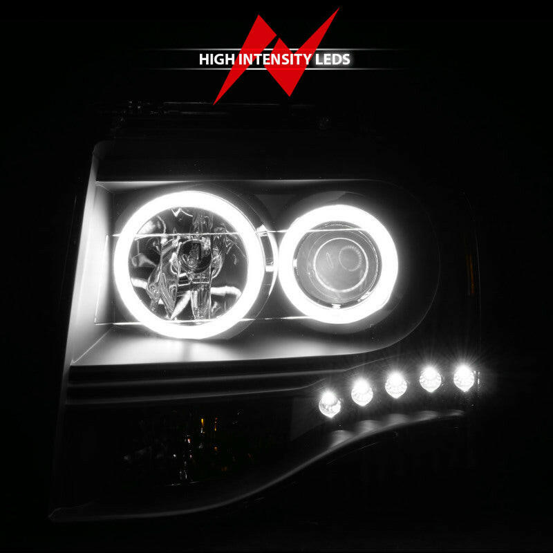 ANZO 2007-2014 Ford Expedition Projector Headlights w/ Halo Black Headlights ANZO