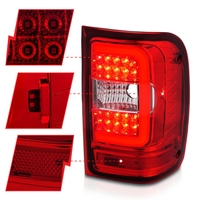 ANZO 2001-2011 Ford Ranger LED Tail Lights w/ Light Bar Chrome Housing Red/Clear Lens Tail Lights ANZO