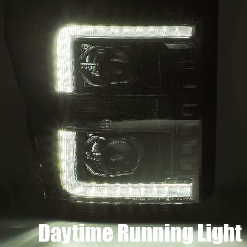 AlphaRex 11-16 Ford F-350 SD LUXX LED Proj Headlights Plank Style Chrm w/Activ Light/Seq Signal/DRL Headlights AlphaRex