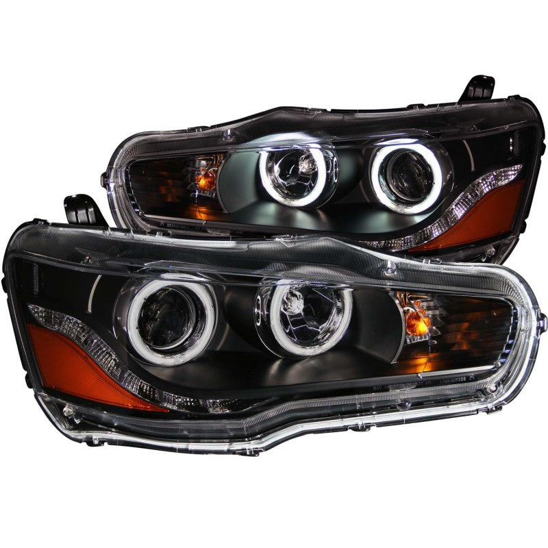 ANZO 2008-2015 Mitsubishi Lancer Projector Headlights w/ Halo Black (CCFL) Headlights ANZO
