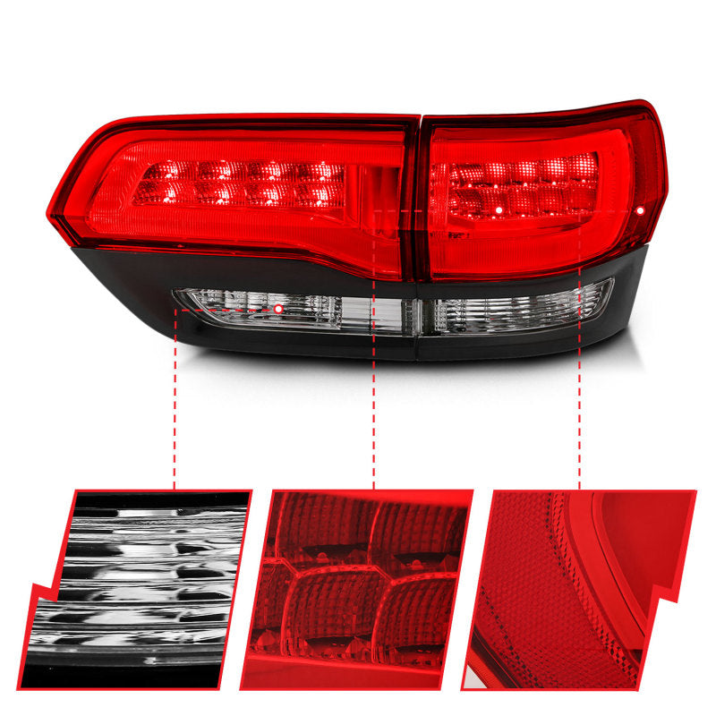 ANZO 2014-2016 Jeep Grand Cherokee LED Taillights Red/Clear Tail Lights ANZO