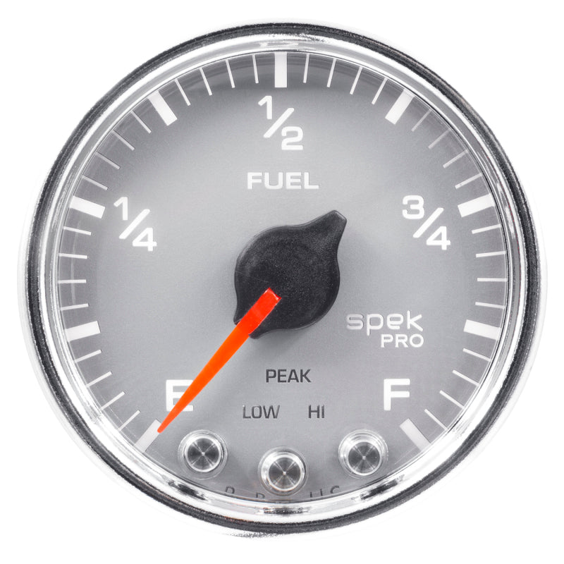 Autometer Spek-Pro Gauge Fuel Level 2 1/16in 0-270 Programmable Slvr/Chrm Gauges AutoMeter
