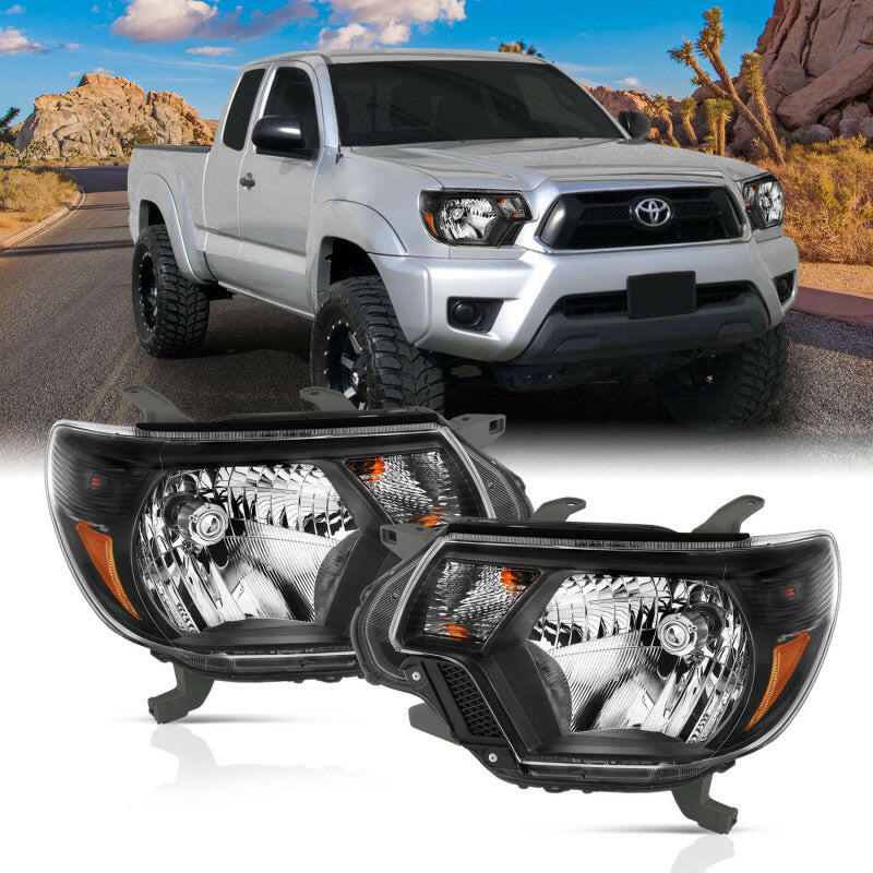ANZO 2012-2015 Toyota Tacoma Crystal Headlights Black Headlights ANZO