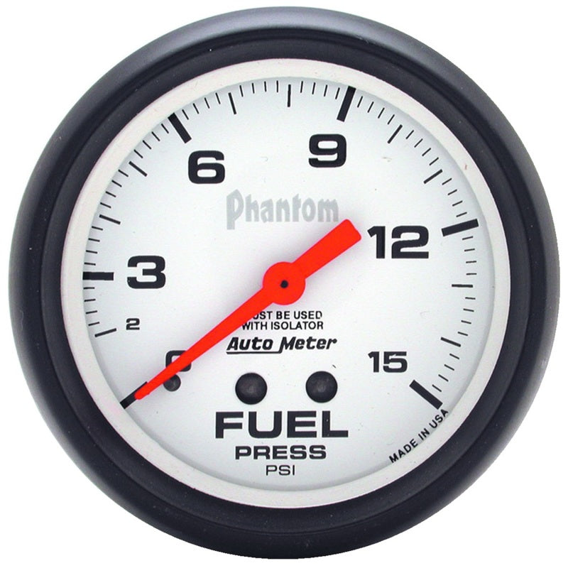 Autometer Phantom 2 5/8in 15psi Mechanical w/ Isolator Fuel Pressure Gauge Gauges AutoMeter