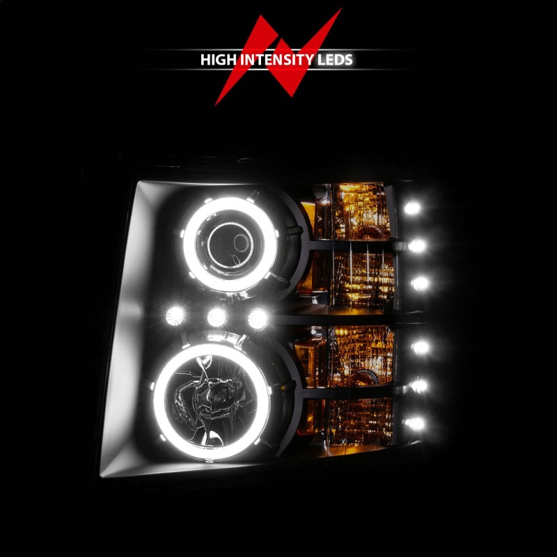 ANZO 2007-2013 Chevrolet Silverado 1500 Projector Headlights w/ Halo Black Headlights ANZO
