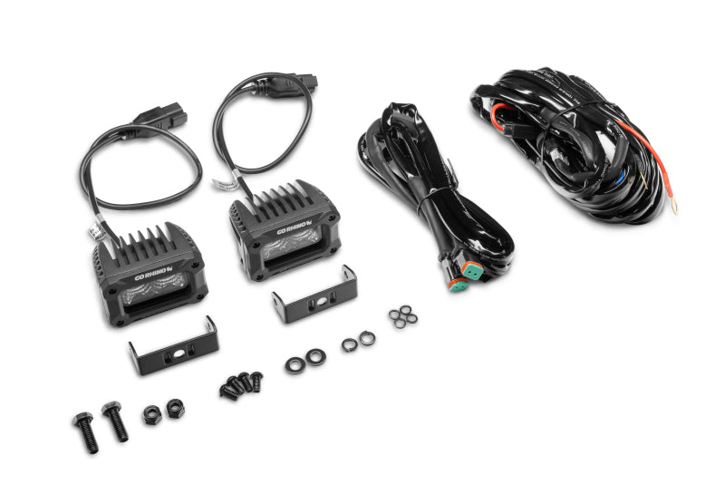 Go Rhino Xplor Bright Series Rectangle LED Flood Light Kit (Surface/Thread Std Mnt) 3x2 - Blk (Pair) Light Bars & Cubes Go Rhino