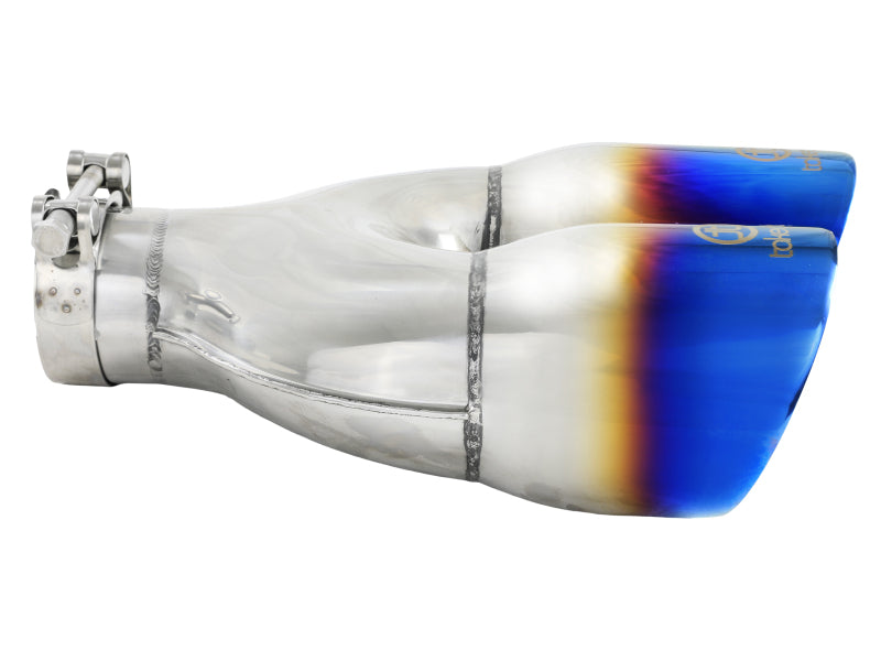 aFe Takeda 2.5in 304 Stainless Steel Clamp-on Exhaust Tip Driver Side 2.5in Inlet 4inDual-Blue Flame Tips aFe