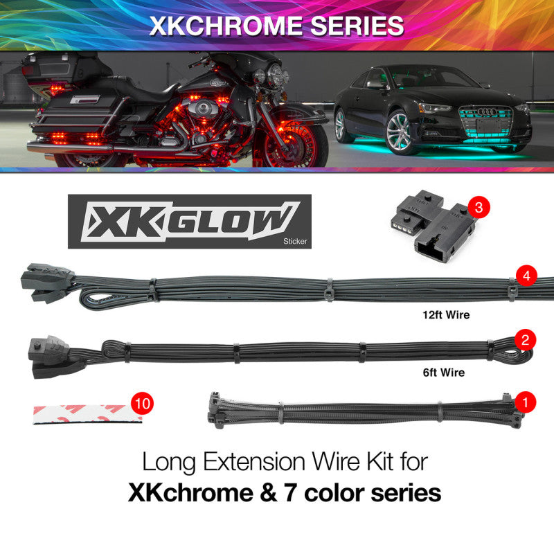 XK Glow Extension Wire Kit for XKchrome & 7 Color Series for Car Wiring Connectors XKGLOW