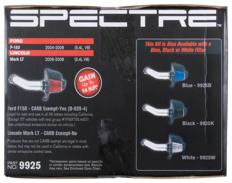 Spectre 04-08 Ford F150 V8-5.4L F/I Air Intake Kit - Clear Anodized w/Red Filter Cold Air Intakes Spectre