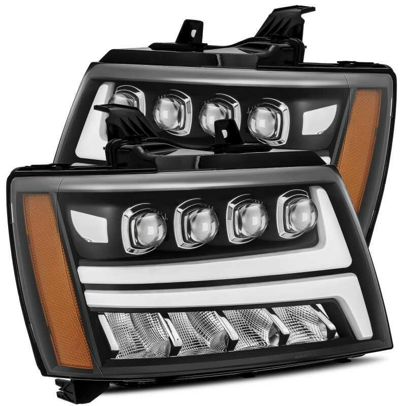 AlphaRex 07-13 Chevy Avalanche NOVA LED Proj Headlights Plank Style Matte Black w/Activ Light/DRL Headlights AlphaRex