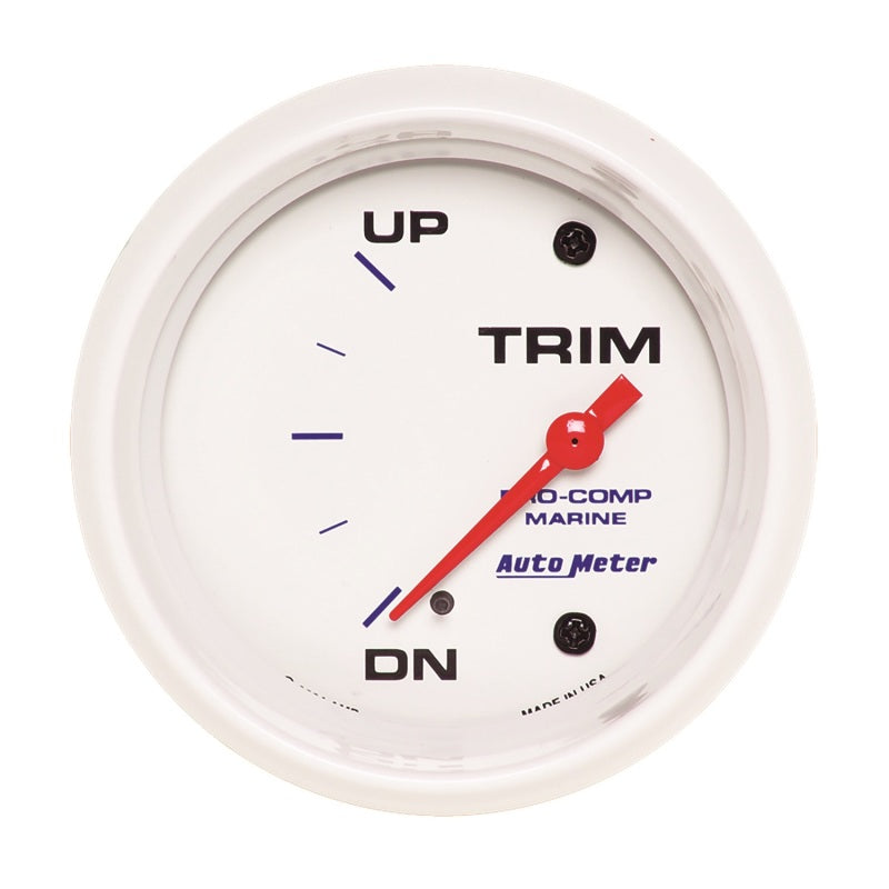 Autometer Marine White Gauge 2-5/8in Electric Trim Level Gauge 0OHM Down - 90OHM Up Gauges AutoMeter