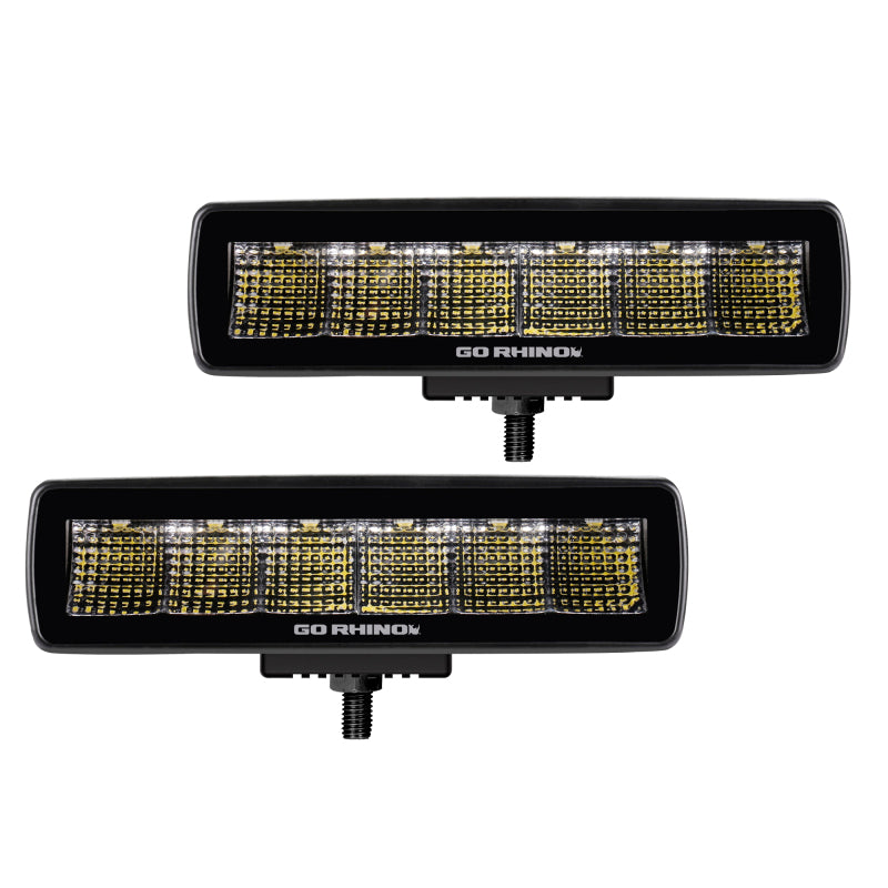 Go Rhino Xplor Blackout Series Sixline LED Flood Light Kit (Surface/Threaded Stud Mnt) - Blk (Pair) Light Bars & Cubes Go Rhino