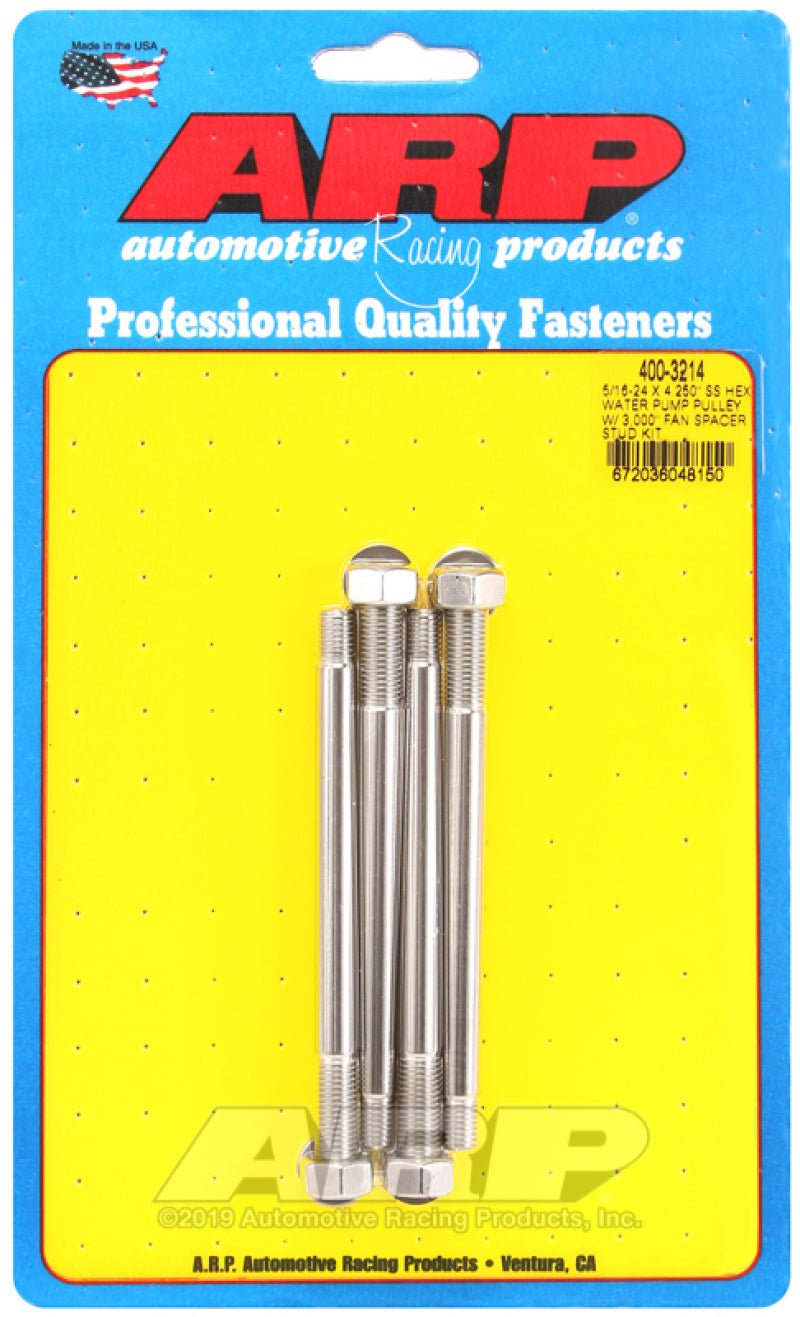 ARP 5/16-24 X 4.250 SS Hex Water Pump Pulley w/ 3.000in Fan Spacer Stud Kit Hardware - Singles ARP