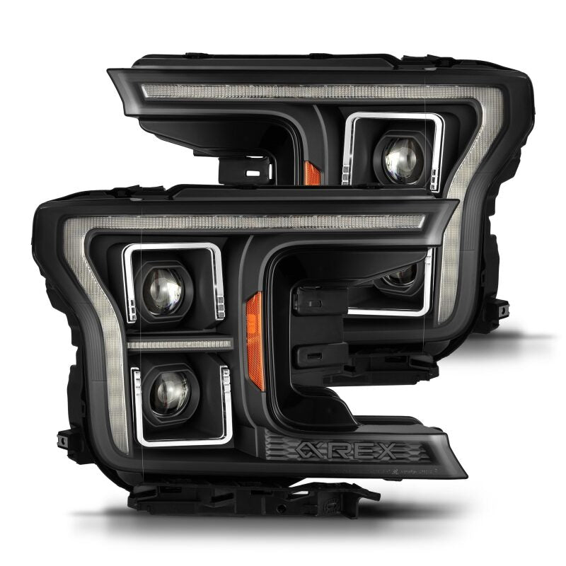 AlphaRex 18-20 Ford F-150 (Req. Conv F150 w/Stock LED) LUXX LED Proj HL Blk Actv Lgt Seq Sig SB DRL Headlights AlphaRex
