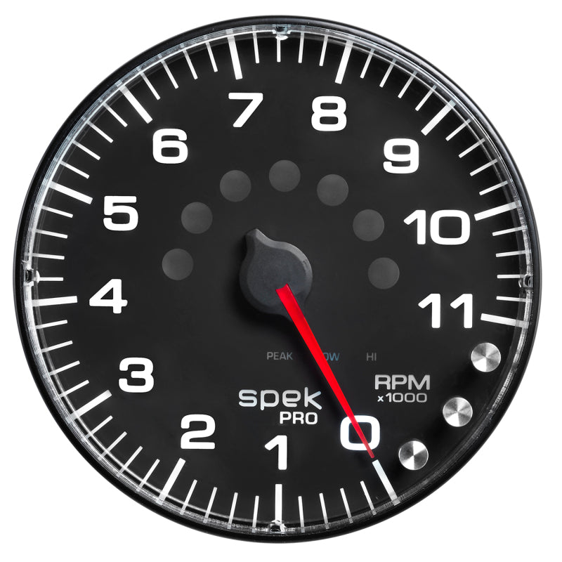 Autometer Spek-Pro Gauge Tachometer 5in 11K Rpm W/Shift Light & Peak Mem Black/Black Gauges AutoMeter