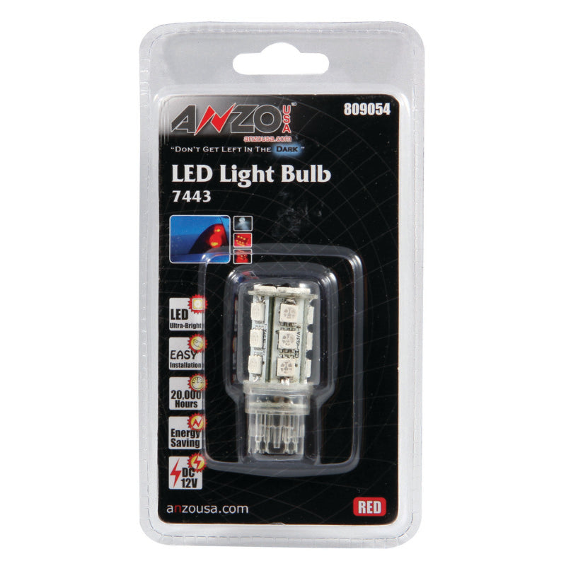 ANZO LED Bulbs Universal 7443 Red - 18 LEDs 1 3/4in Tall Bulbs ANZO