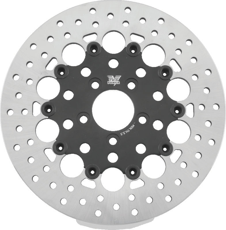 Twin Power 08-Up FLH FLT Rear 11.8 Floating Rotor W/Holes Black Brake Rotors - OE TwinPower