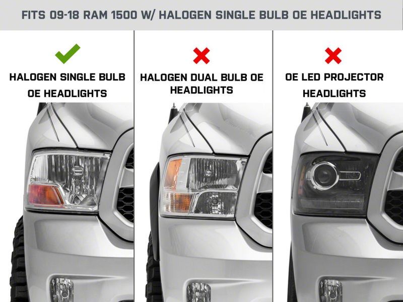 Raxiom 09-18 Dodge RAM 1500 Axial OEM Rep Headlights w/ Single Bulb- Chrome Housing (Smoked Lens) Headlights Raxiom