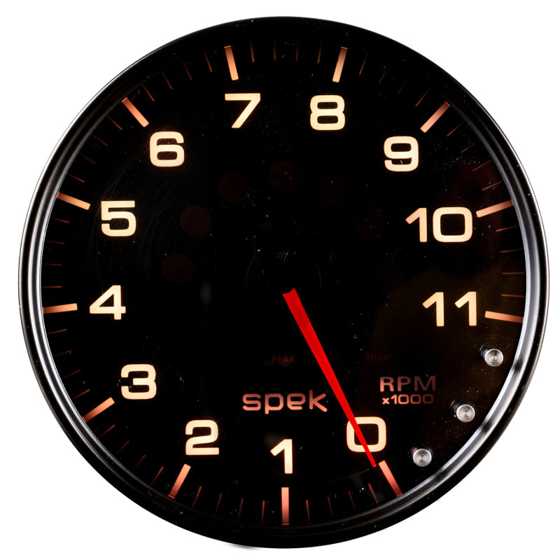 Autometer Spek-Pro Gauge Tachometer 5in 11K Rpm W/Shift Light & Peak Mem Black/Smoke/Black Gauges AutoMeter